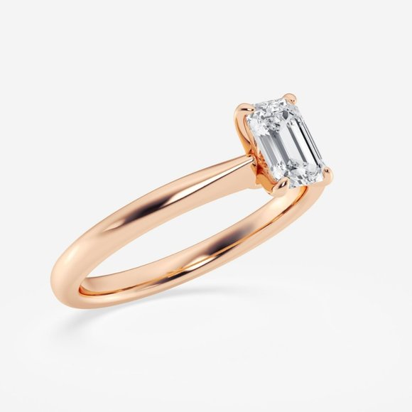 3/4 ctw Emerald Lab Grown Diamond Petite Solitaire Engagement Ring - Picture 4 of 6